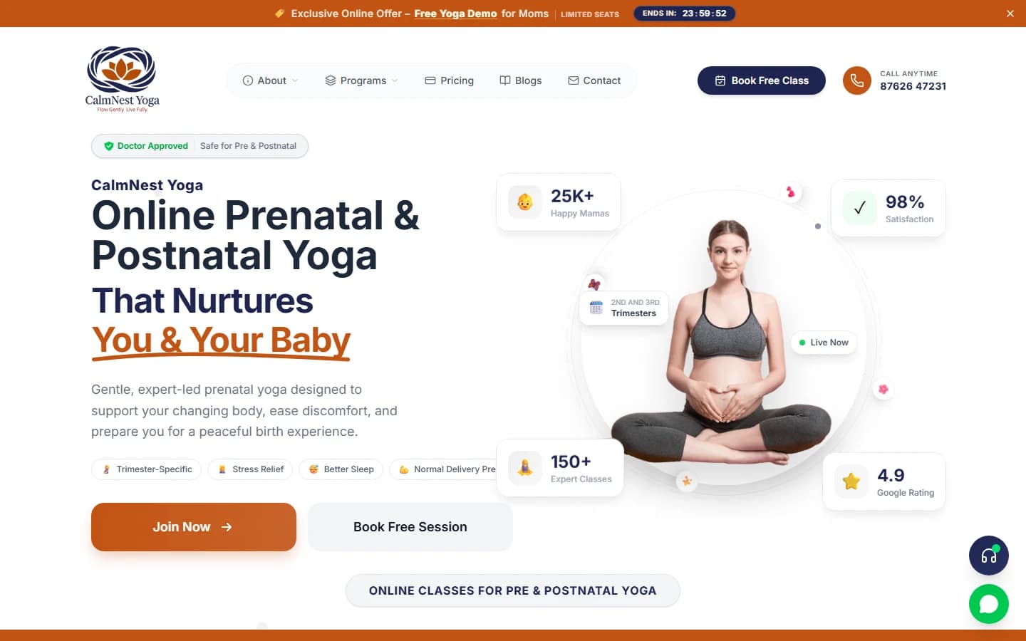 Calmness Yoga website screenshot