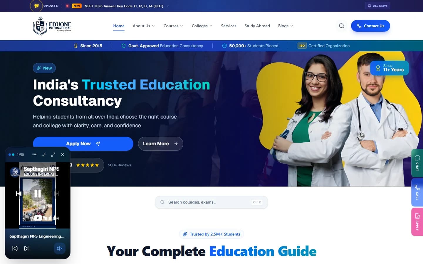 EduOne International website screenshot